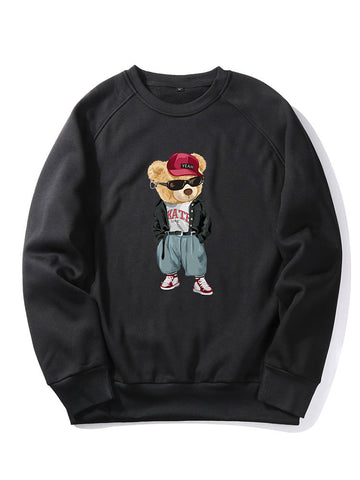 Hip Hop Style Bear Print Raglan Sleeve Sweatshirt